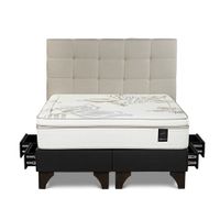 Dormitorio Europeo con Cajones Art 4 King + Respaldo Issey Niebla