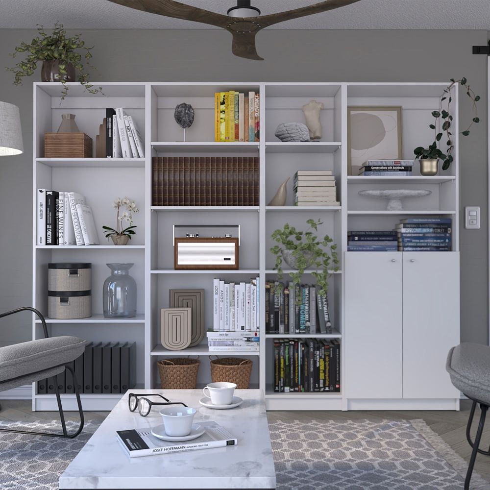Combo Home 2Estantes 4 Repisas + Estante 2 Puertas + Estante 5 Rep - Blanco