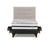 Dormitorio Europeo con Cajones Driven 2 Plazas + Respaldo Issey Niebla