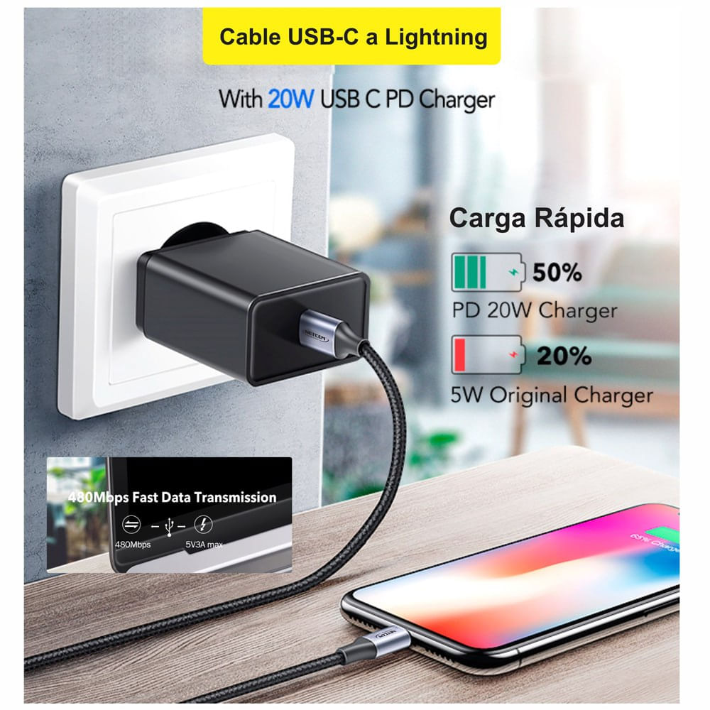 Cable USB-C TIPO C a Lightning 1.80 Metros NETCOM carga datos PD20W