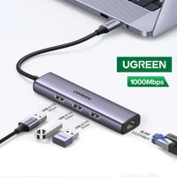 Adaptador Usb 3.1 tipo C a Rj45 UGREEN 1,000 MBPS + HUB 3 x USB 3.0