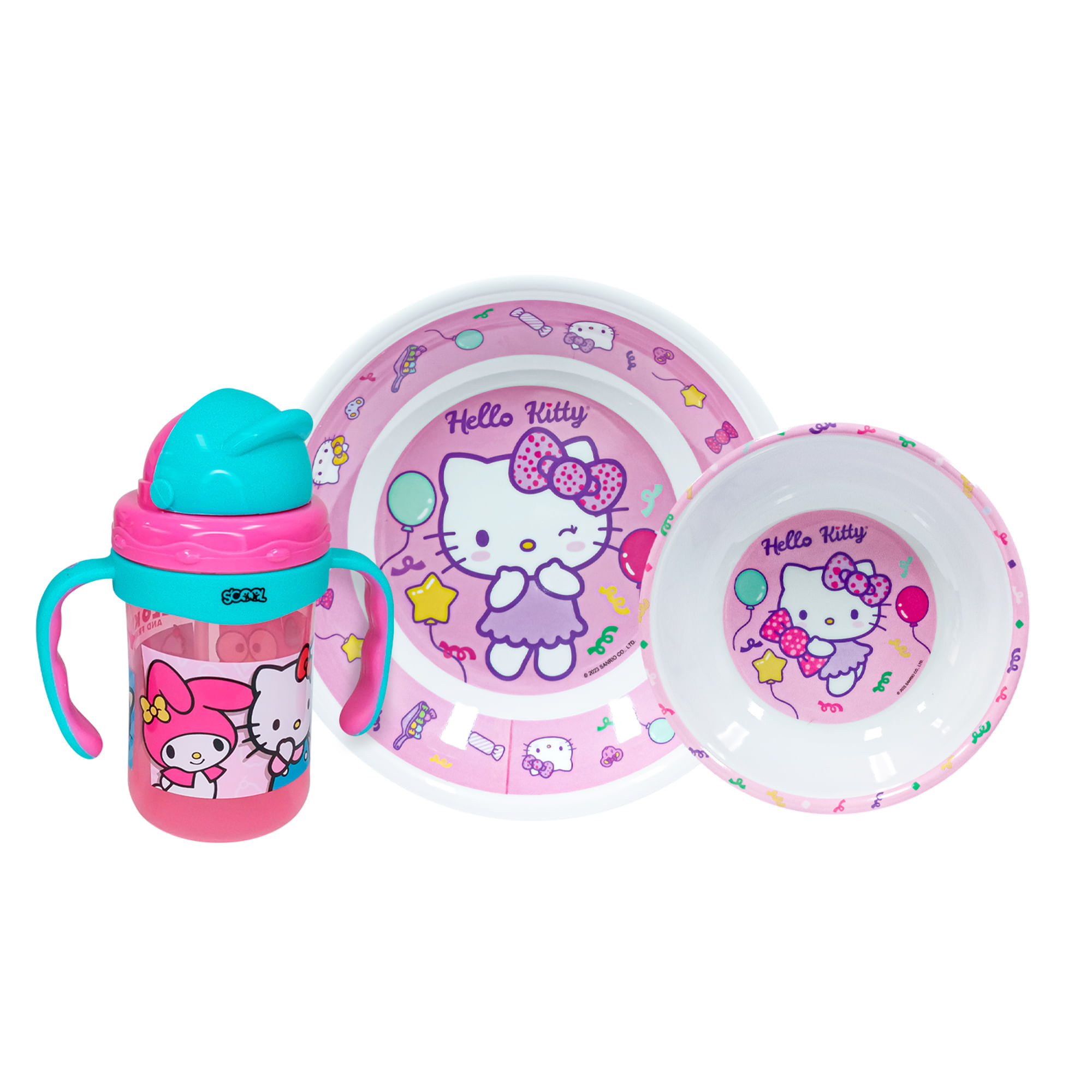 Set Melamine HELLO KITTY con Botella 3pz