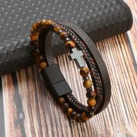 Pulseras de Cuero para Hombres Marrón - Cruz
