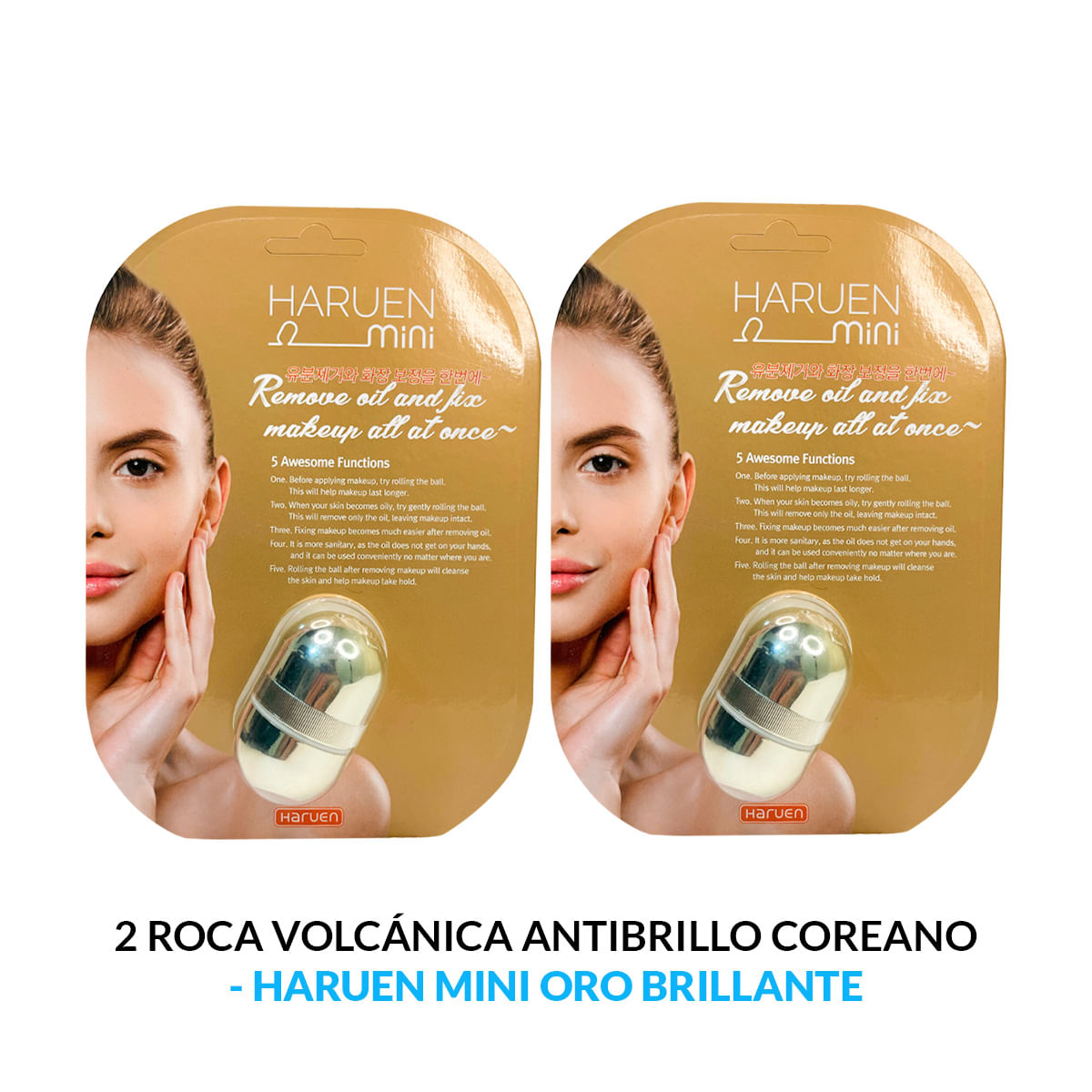 Roca Volcánica Antibrillo Coreano Oro Brillante - Huruen Mini 2 Unidades