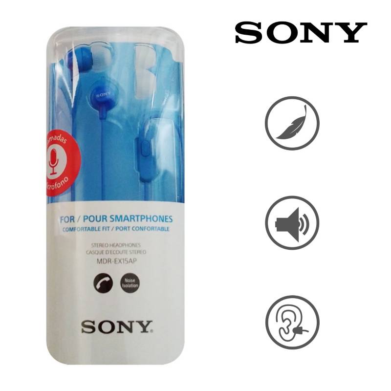 Audífonos In Ear con Micrófono Sony MDR-EX15AP Azul - copy