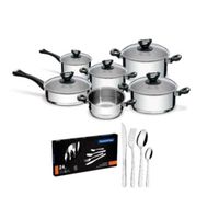 Set de Ollas Acero inoxidable con set de Cubiertos 24 pzas