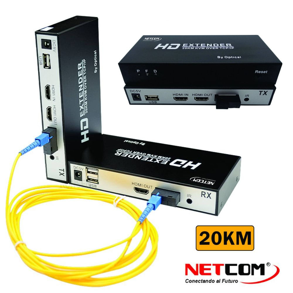 Extensión Extender HDMI fibra optica KVM Hasta 20K NETCOM 1080 USB