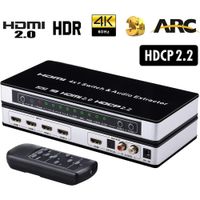 Switch HDMI 2.0 4 x 1 extractor de Audio con control remoto HDCP 2.2