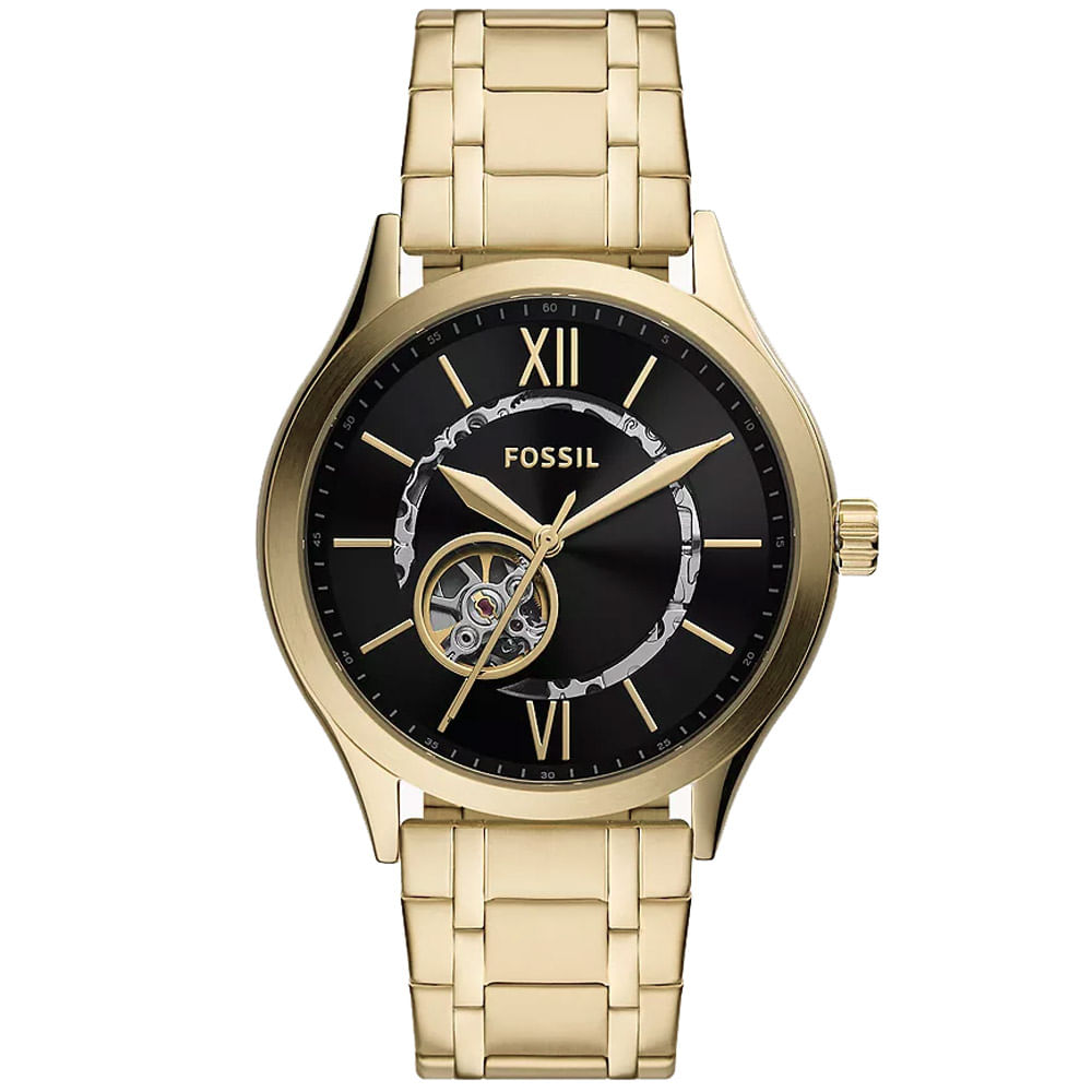 Reloj Fossil Fenmore BQ2649 Automático Acero Inoxidable Dorado Dial Negro