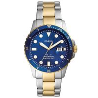 Reloj Fossil FB-01 FS5742 Fecha Acero Inoxidable Plateado Dorado Dial Azul