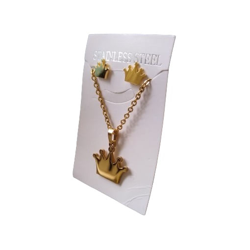 Set collar y aretes reina corona dorada