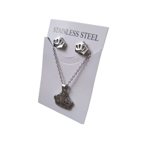 Set collar y aretes reina corona plateada