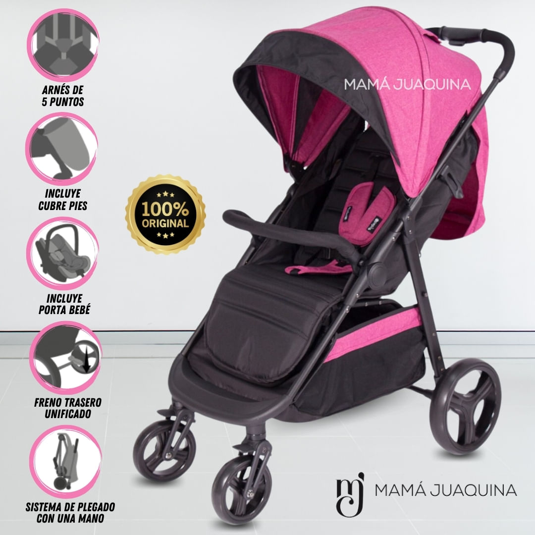 Coche de Paseo «CAZZU» con Porta Bebé - Rosa