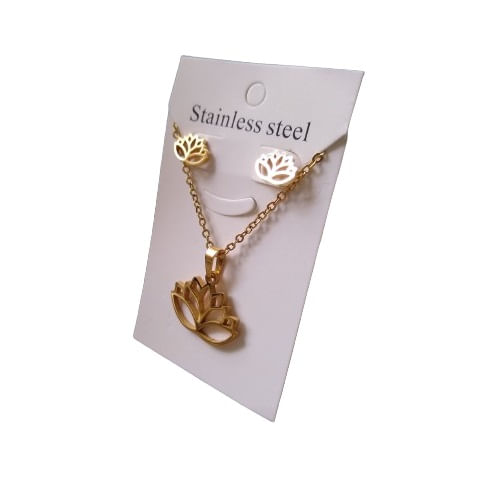 Set collar y aretes flor de loto dorado