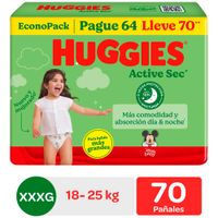 Pañales para Bebé HUGGIES Active Sec XXXG Paquete 70un