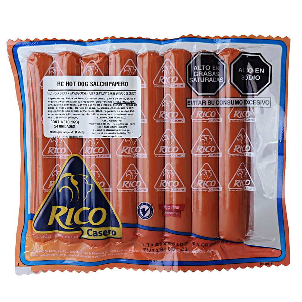 Hot Dog Salchipapero RICO POLLO Paquete 900g