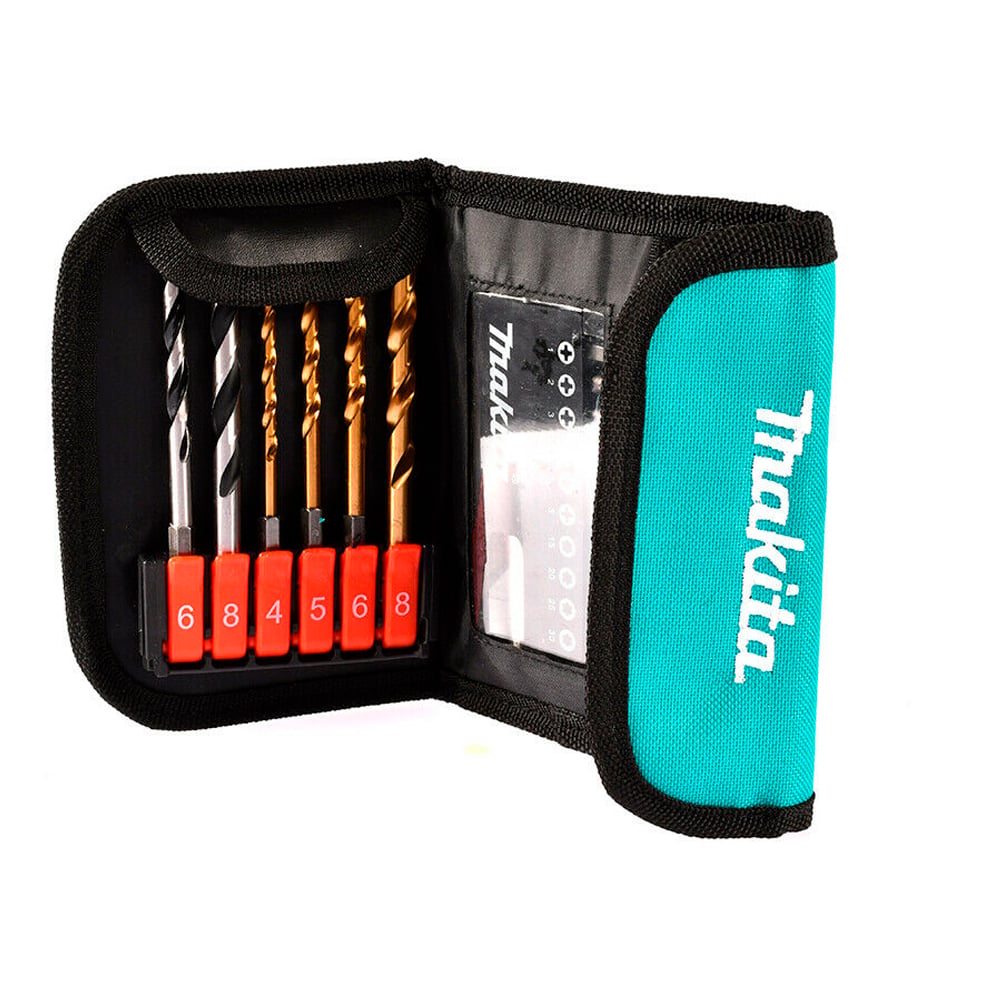 Set brocas madera metal puntillas cartuchera lona 17un