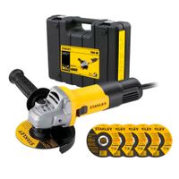 Esmeril Amoladora Stanley 4 1/2"" 750W + Maleta + 5 Discos