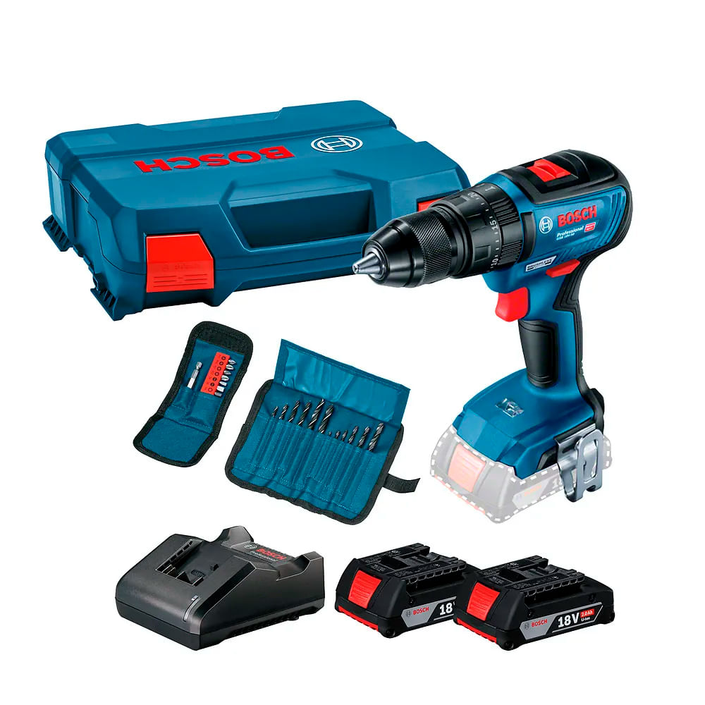 Taladro percusión inalámbrico Bosch GSB 18V-50 + 23 pzs + 2B