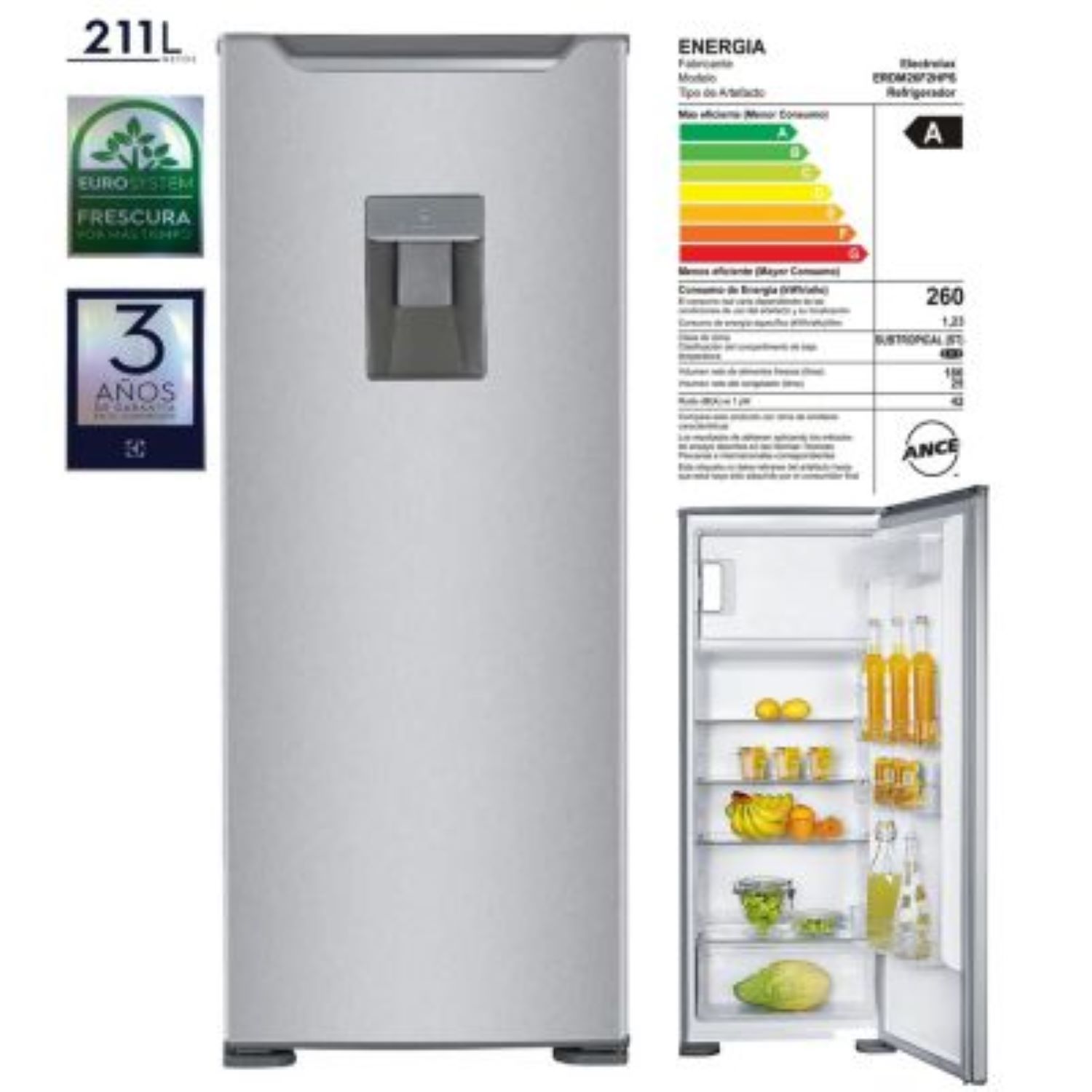 Refrigeradora Frost 211Lts ERDM26F2HPS Gris
