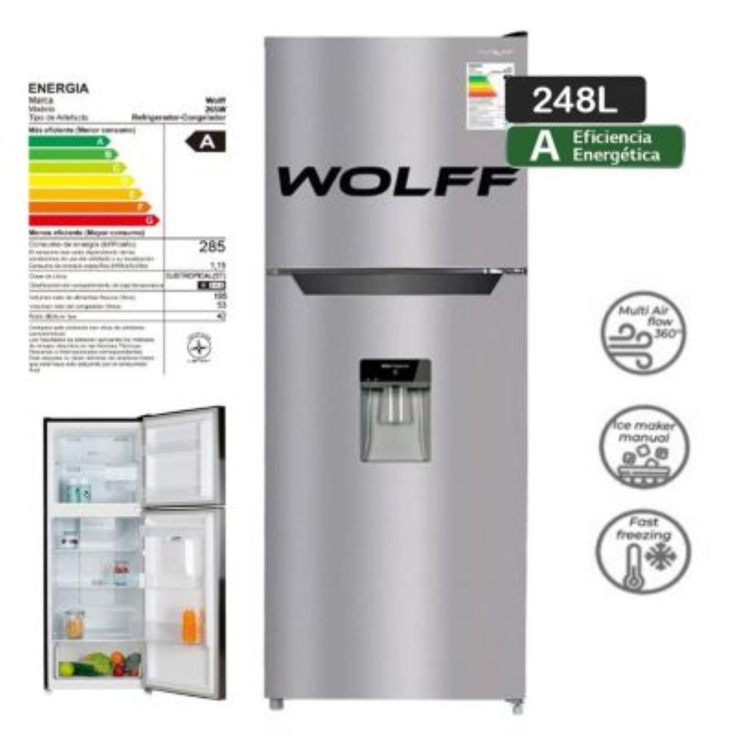 Refrigeradora Wolff No Frost WRF265D de 248L