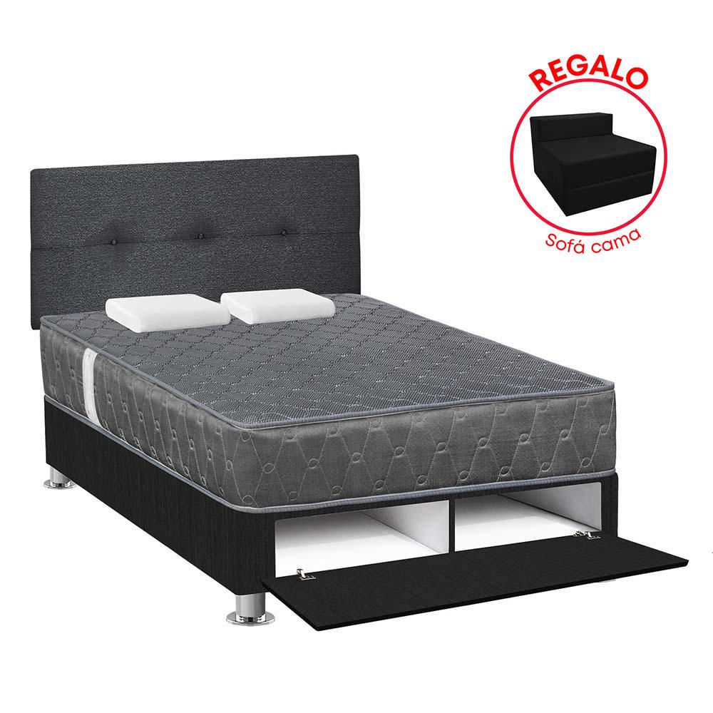 Dormitorio Sabanera Acqua 2 Plazas + Sofá Cama Gris Oscuro
