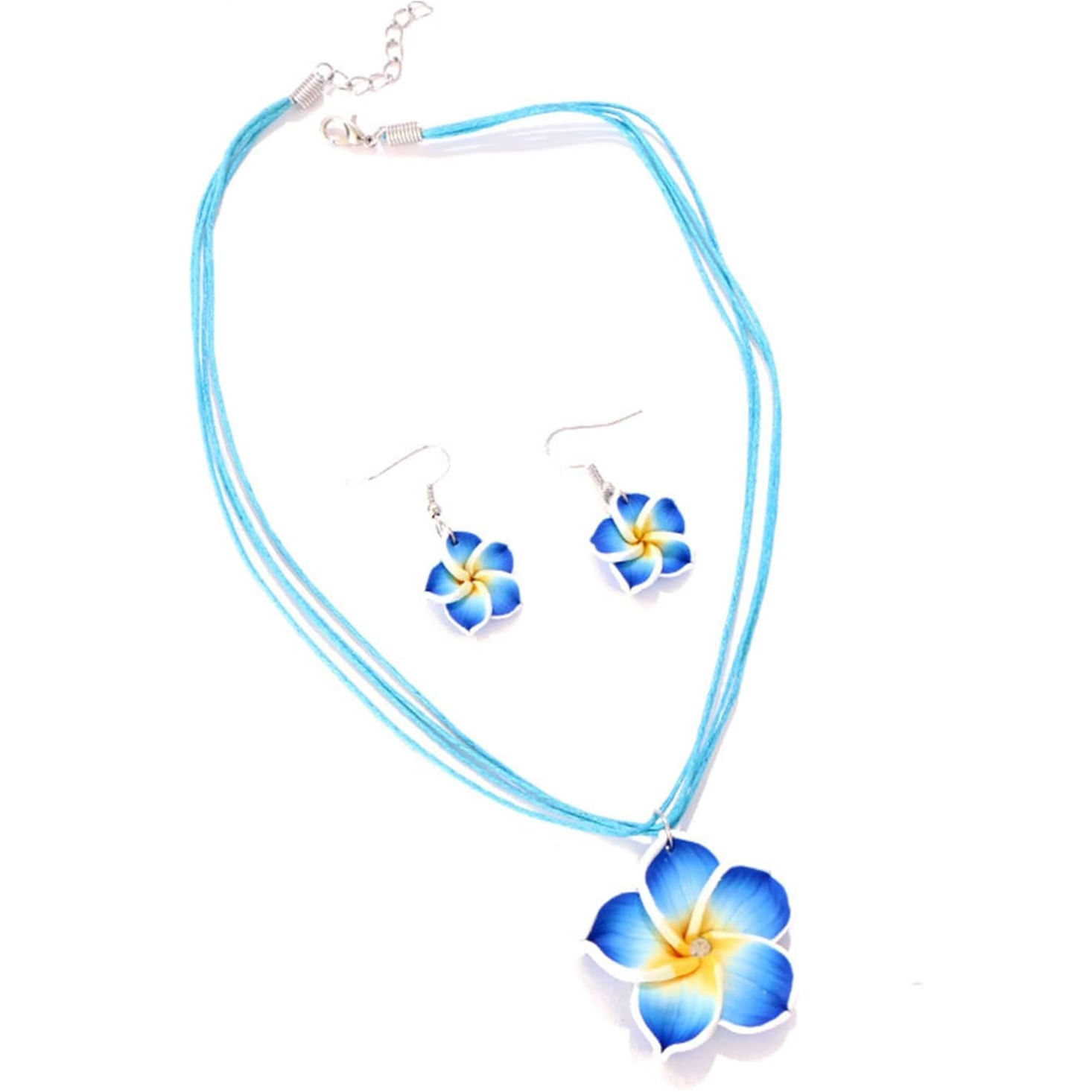Set collar y aretes flores azules