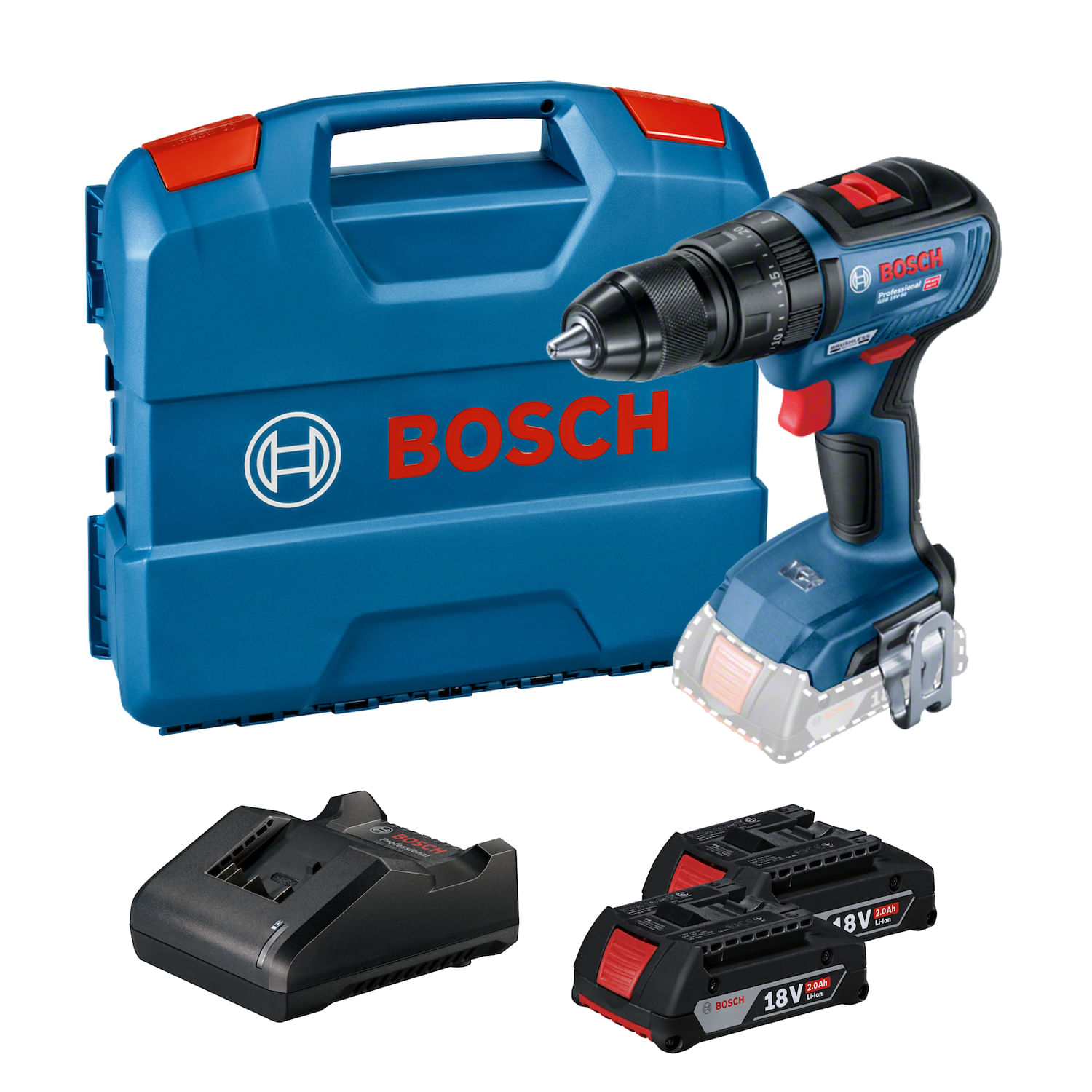 Taladro Percutor Inalámbrico Bosch 18V GSB 18V-50 Brushless + Maleta + 2Baterías x 2.0 Ah + Cargador