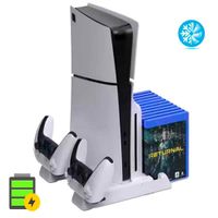 Base 4 en 1 para PS5 Slim y Clásico, Lector y Digital, Ventilador, Cargador Mandos, Portajuegos db
