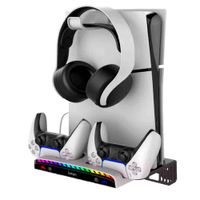 Soporte de PS5 Slim y Clásico para Pared con Cargador de Mandos, Sujetador Audífonos, 3xUSB, ipg
