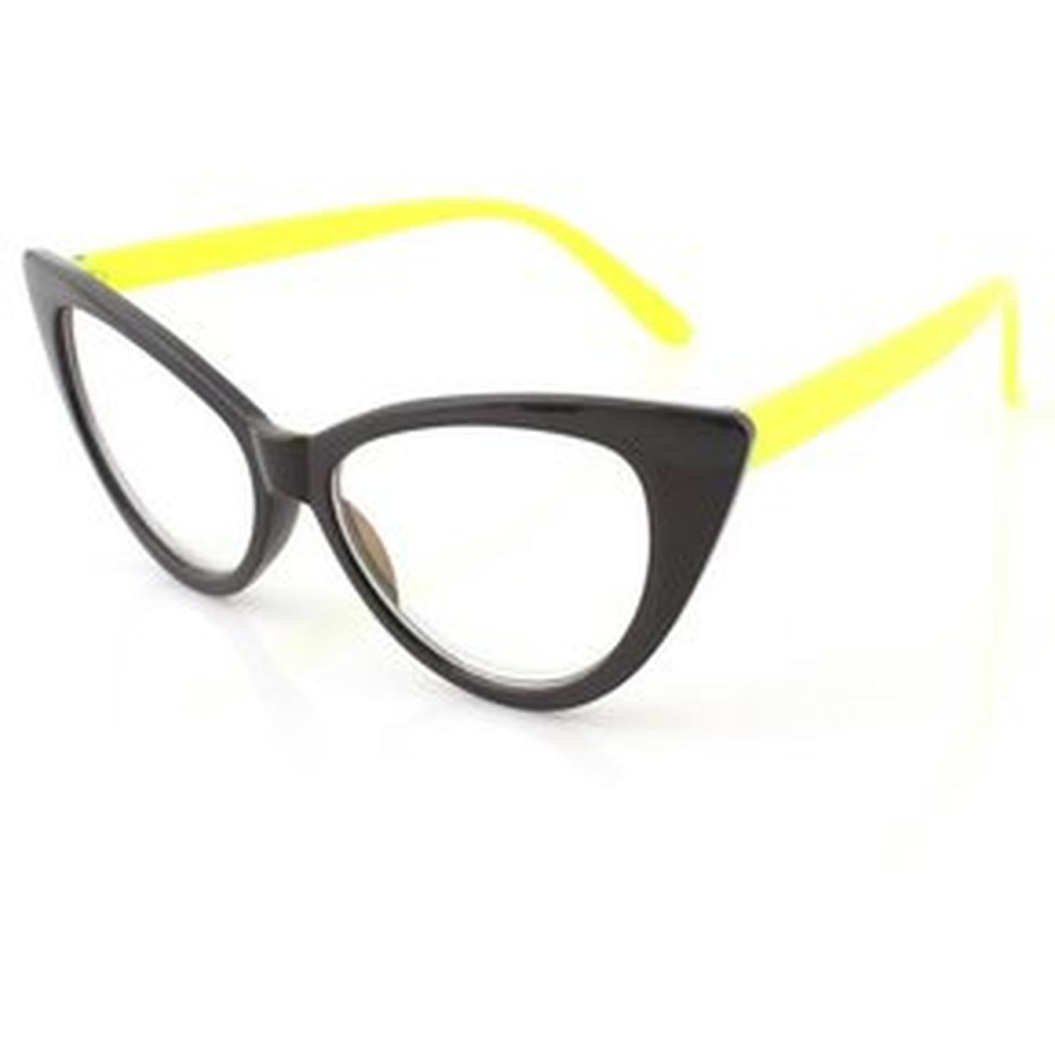Montura De Lentes O Gafas CatEye Negro Con Patas Amarillas