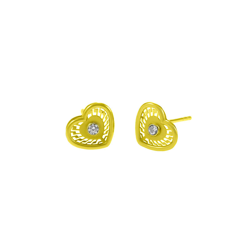 Aretes Corazon Calado Oro 18k