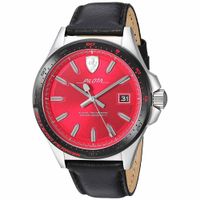 Reloj Scuderia Ferrari Pilota 0830489 Correa de Cuero Negro Dial Rojo