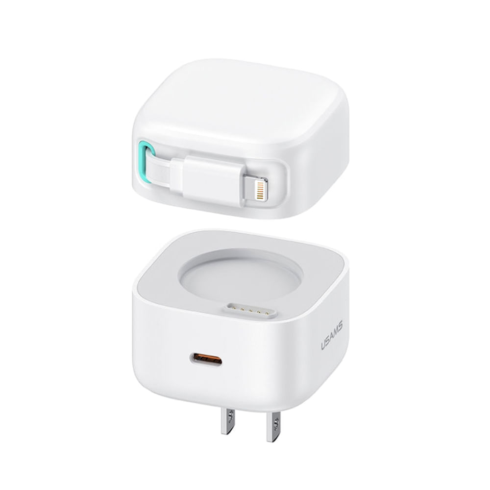 Kit Cargador Celular Pared PD 35W + Cable Retráctil iPhone Blanco