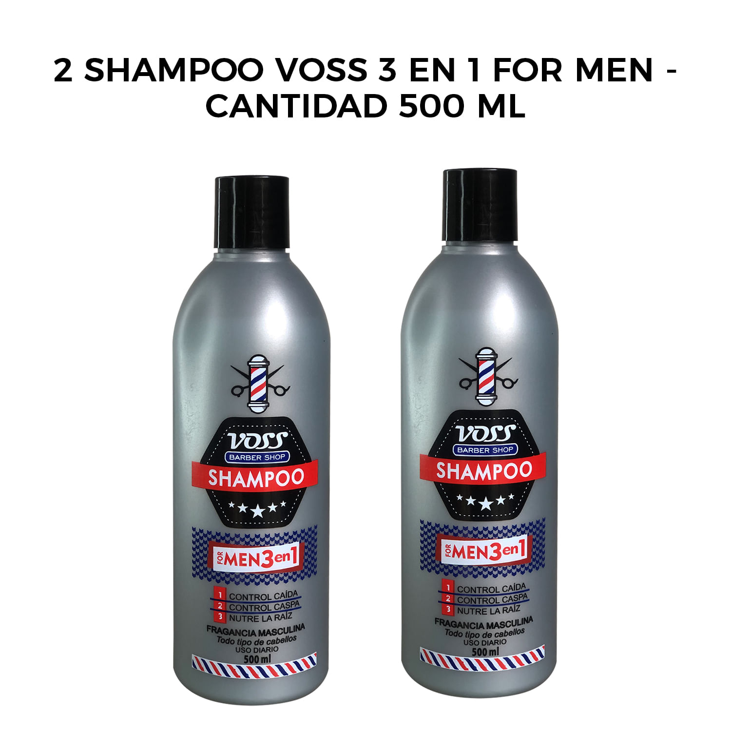 2 Shampoo Voss 3 en 1 For Men - Cantidad 500 ml