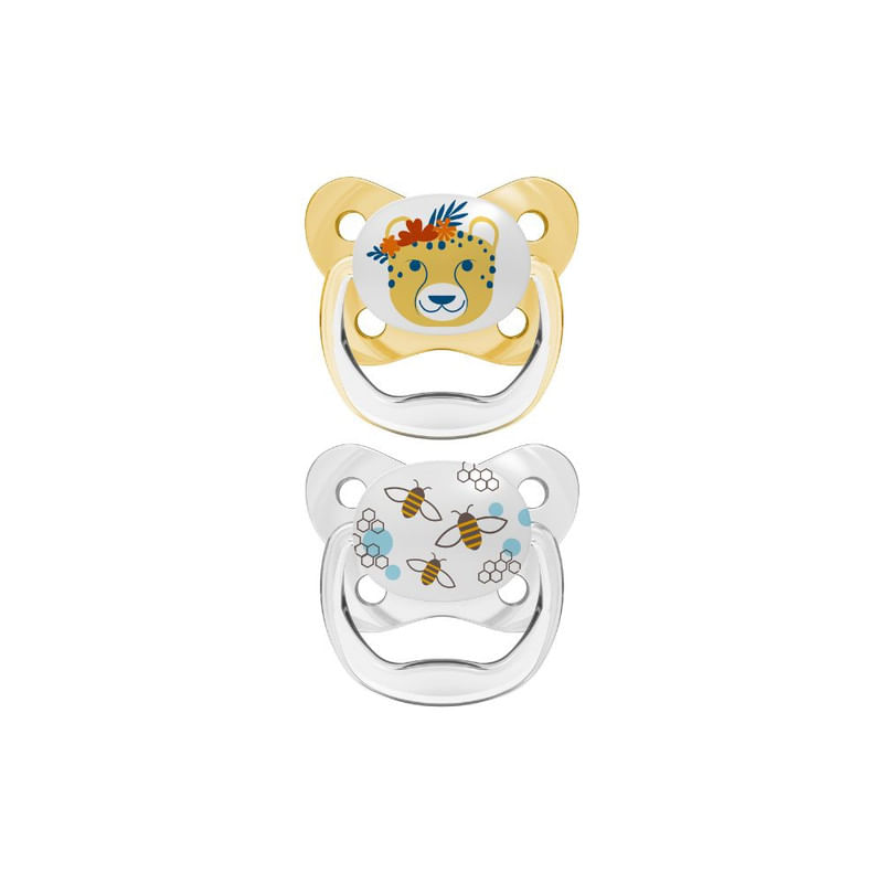 Set de 2 Chupones PreVent con tapa
De 6 a 18 meses. Modelo: tigre y avejas