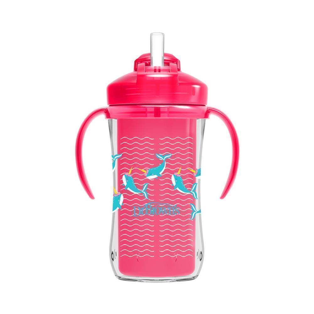 Vaso con cañita 10 oz/300ml con asas - Ballenas,Rosado.