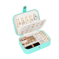 Estuche Organizador Joyero Viaje Doble Capa de Cuero PU Celeste