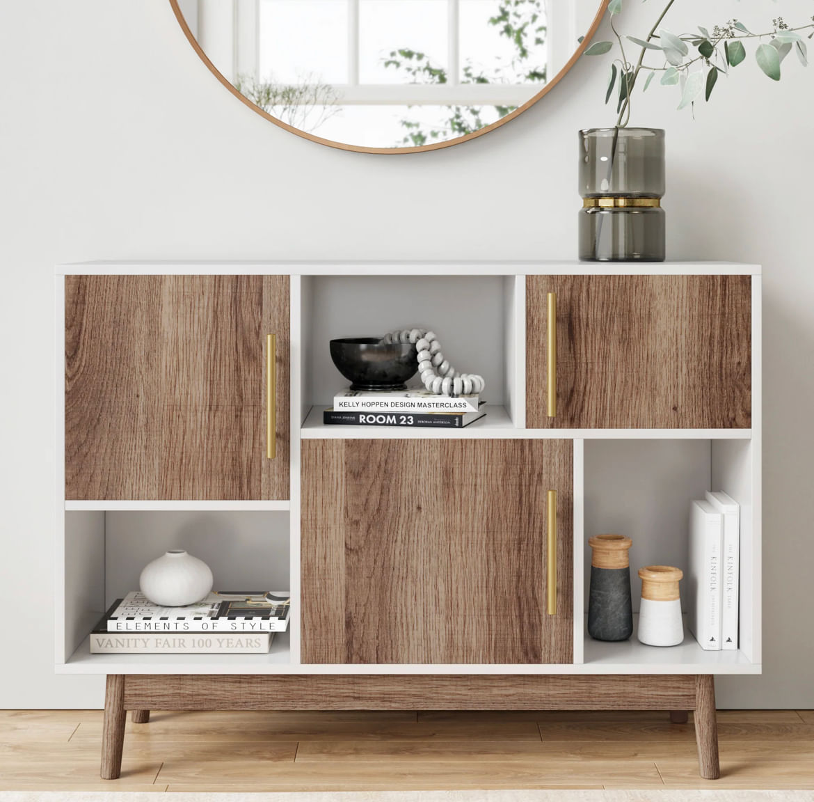 Aparador Vintage Moderno Elena 3 Puertas Blanco/Oak TU MESITA