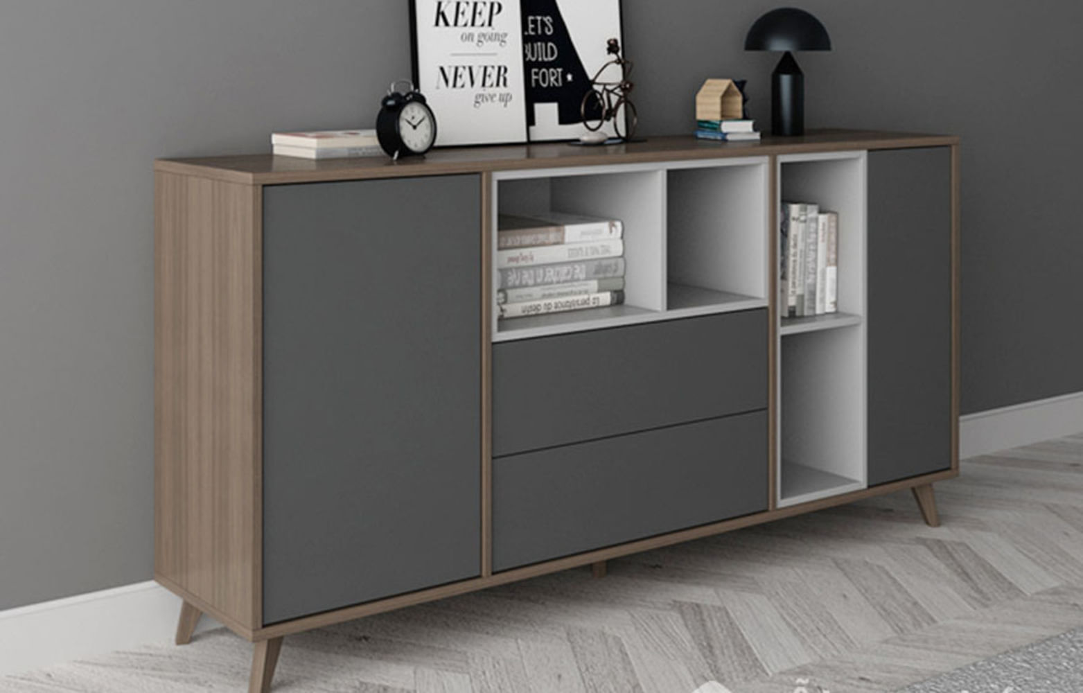 Aparador Moderno Ignacio 160cm Marrón Negro y Blanco TU MESITA