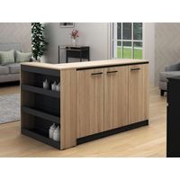 Isla Central de Cocina Apolonia +  2 banquetas color Roble/Negro TU MESITA 3 puertas