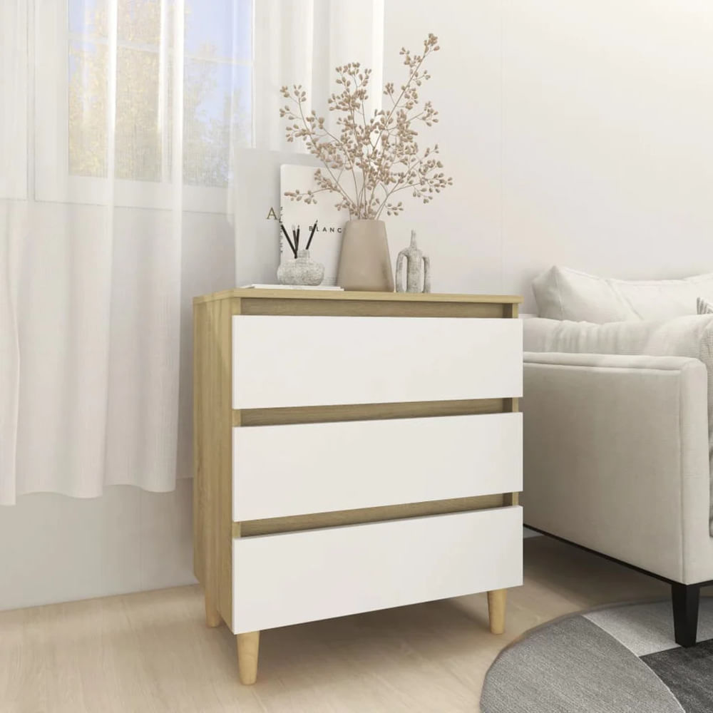 Cómoda Aparador Atenas color Blanco/Roble 3 cajones TU MESITA