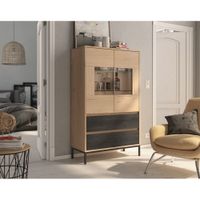 Vitrina 2 puertas Lucio color Duna/Negro 2 cajones TU MESITA
