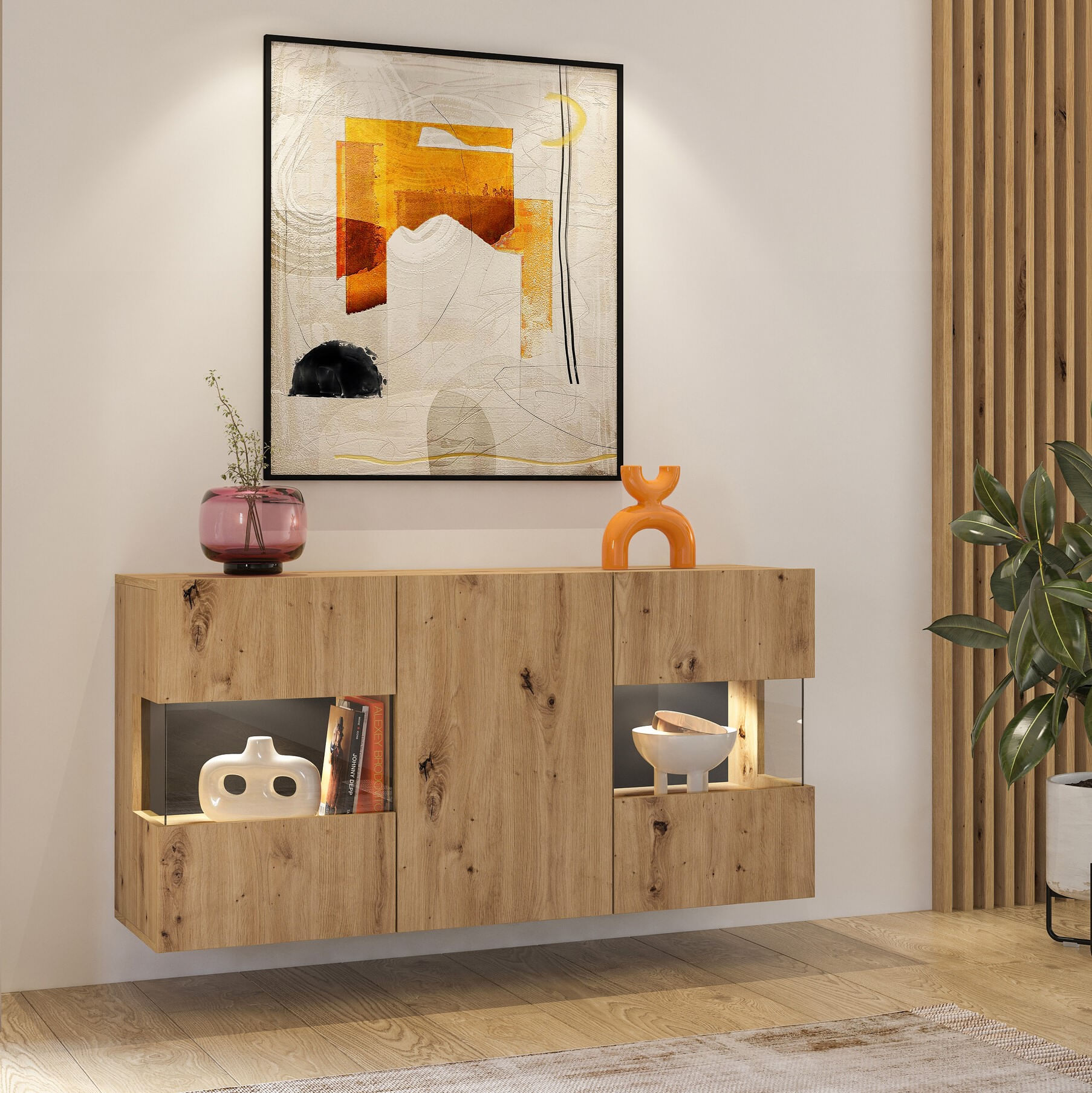 Aparador Moderno Flotante Karito color Duna TU MESITA 3 puertas