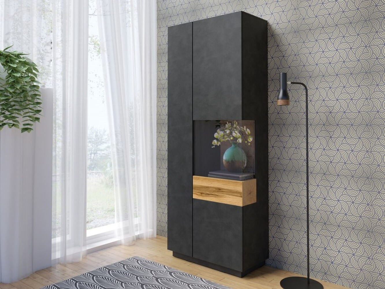 Vitrina Alta Silke color Negro/Duna 2 puertas TU MESITA