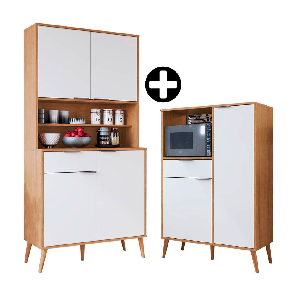 COMBO Naranja: Mueble Alacena de Cocina Madison 90cm MDP + Mueble Multiuso Madison 90cm