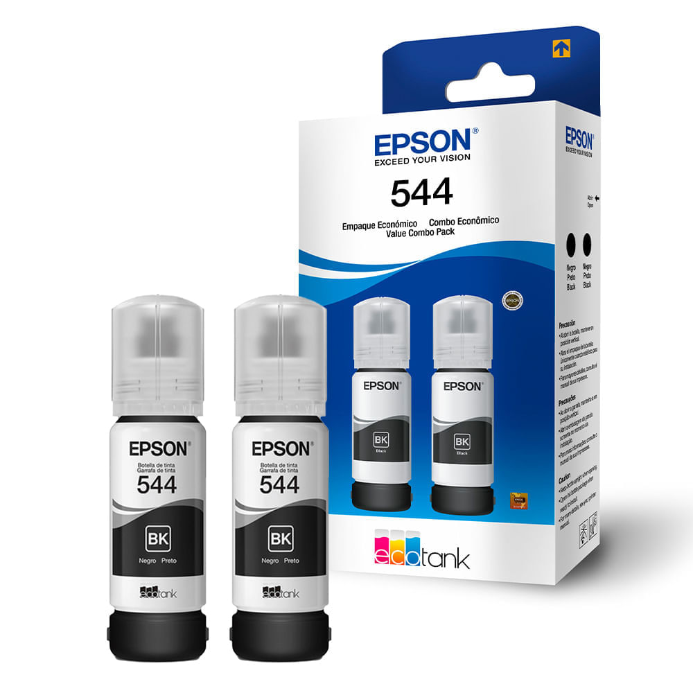 Pack de 2 botellas de tinta Epson T544 Negro, rinde hasta 9000 páginas, 2x 65 ml