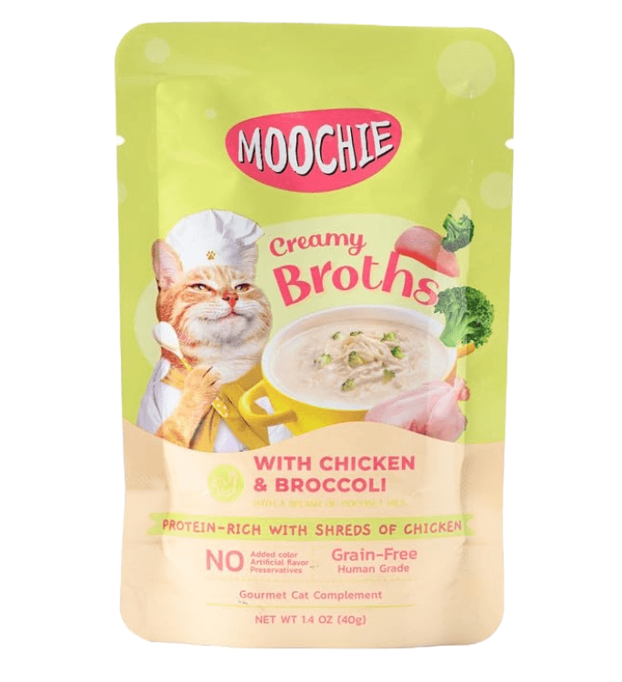 Moochie Caldo cremoso de Pollo y Brócoli 40g