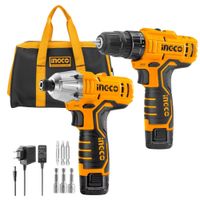 Kit Atornillador de impacto + Taladro  inalambrico 12v Ingco