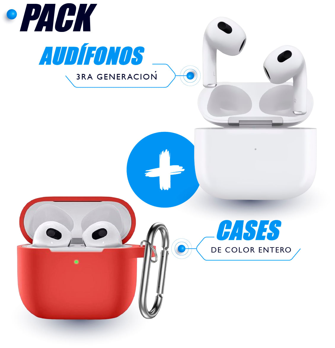 AUDIFONOS INALAMBRICOS DE 3ERA GENERACIÓN + CASE DE SILICONA ROJO